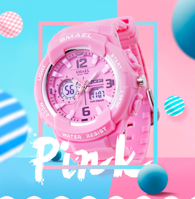 Girl's Dual Display Watch With Pink Silicone Strap