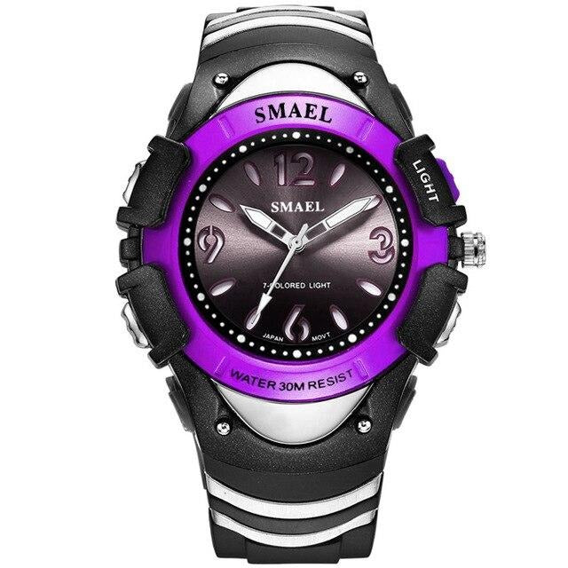 Analog Girl's Watch with Black Silicone Strap and Purple Dial