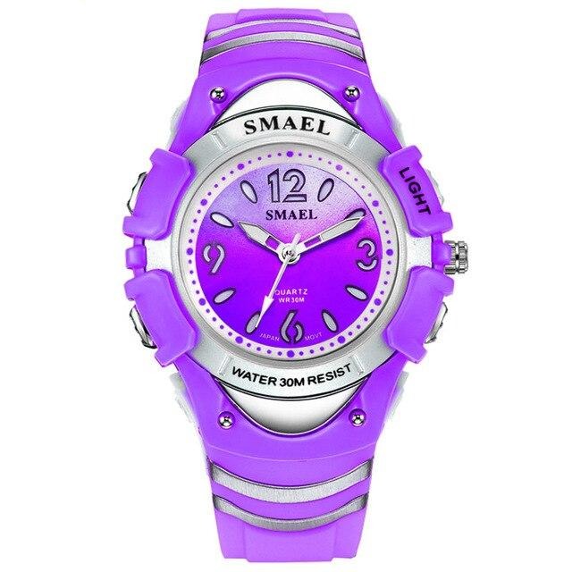 Analog Girl's Watch with Black Silicone Strap and Purple Dial