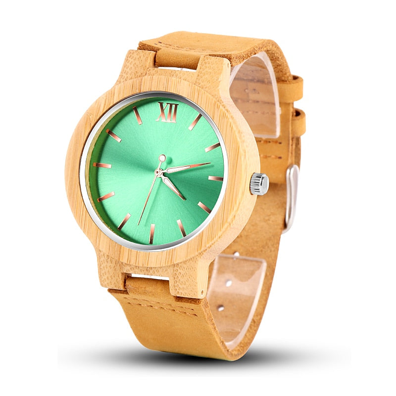 Analog Boy's Watch With Wooden Case And Blue Dial