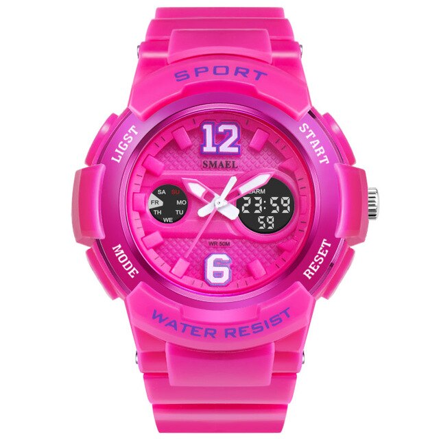 Girl's Dual Display Watch With Fuchsia Pink Silicone Strap