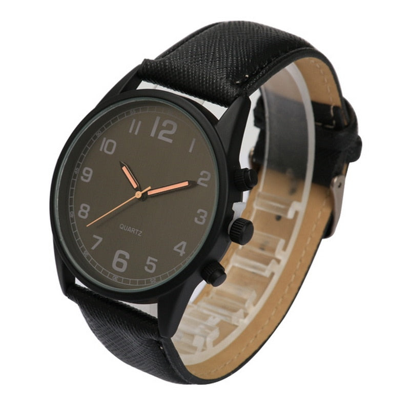 Analog Boy's Watch With Black Leather Strap And Black Dial