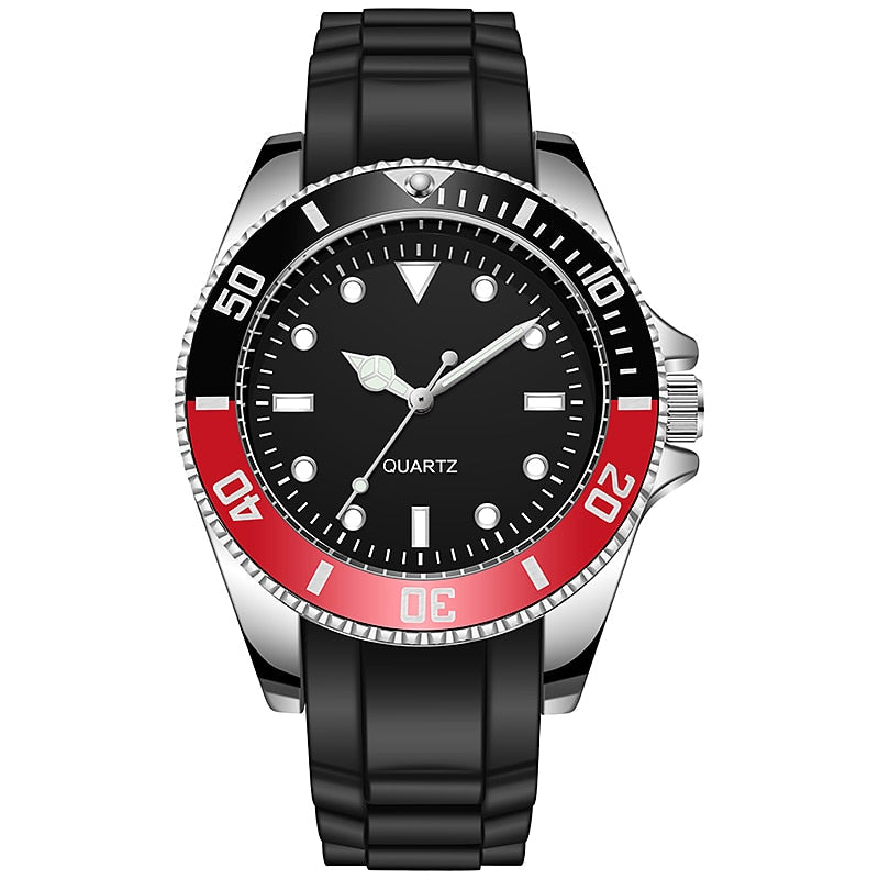 Analog Boy's Watch With Black Silicone Strap And Rotating Bezel Dial