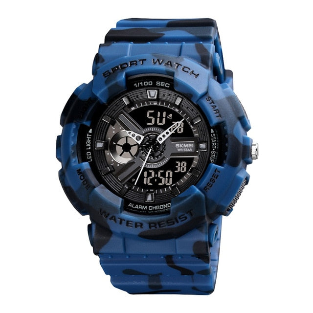 Boy's Dual Display Gray Camouflage Watch