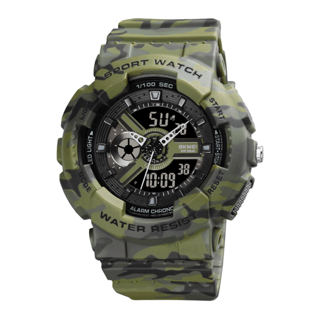 Boy's Dual Display Gray Camouflage Watch