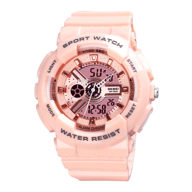 Girl's Dual Display Watch with White Silicone Strap and White and Rose Gold Dial