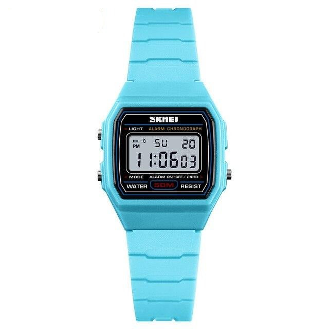 Digital Girl's Watch With Blue Silicone Strap And Black Dial