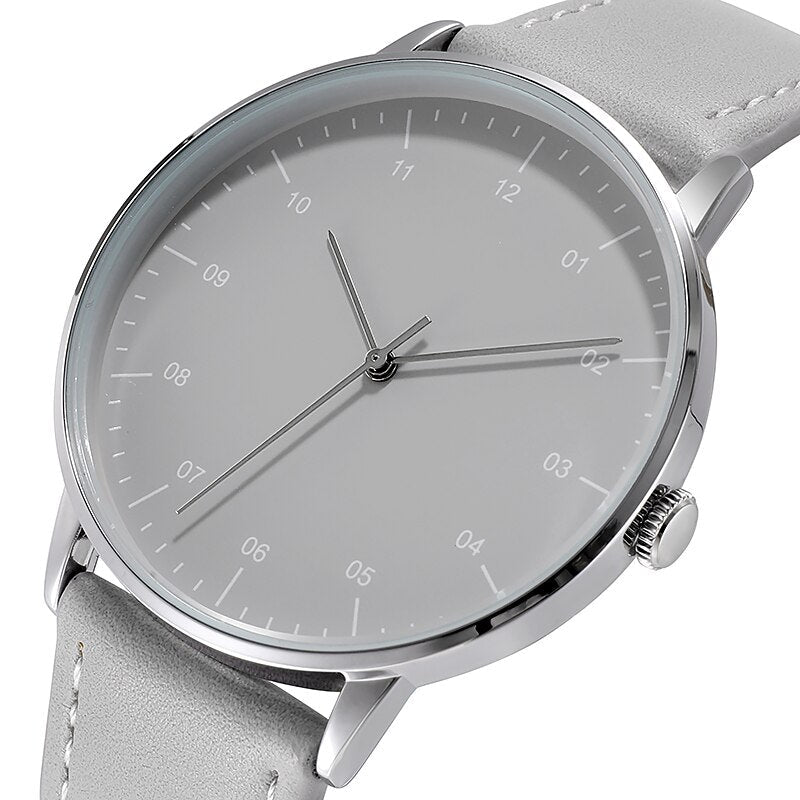 Analog Boy's Watch With Gray Leather Strap And Gray Dial