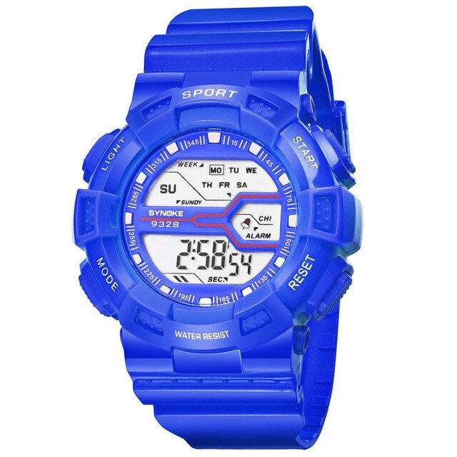 Digital Boy's Watch With Blue Silicone Strap And Blue Case