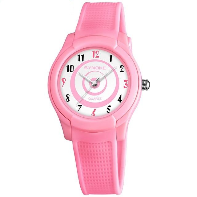 Analog Girl's Watch With Pink Plastic Strap And White And Pink Dial