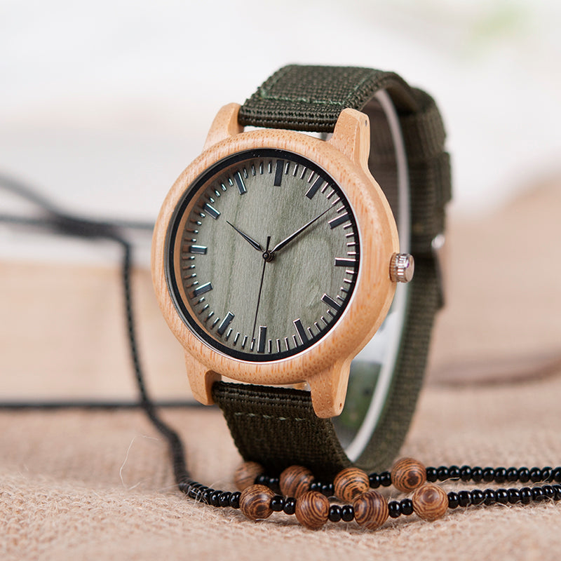 Analog Boy's Watch With Nylon Strap And Wooden Dial