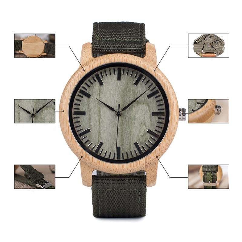 Analog Boy's Watch With Nylon Strap And Wooden Dial