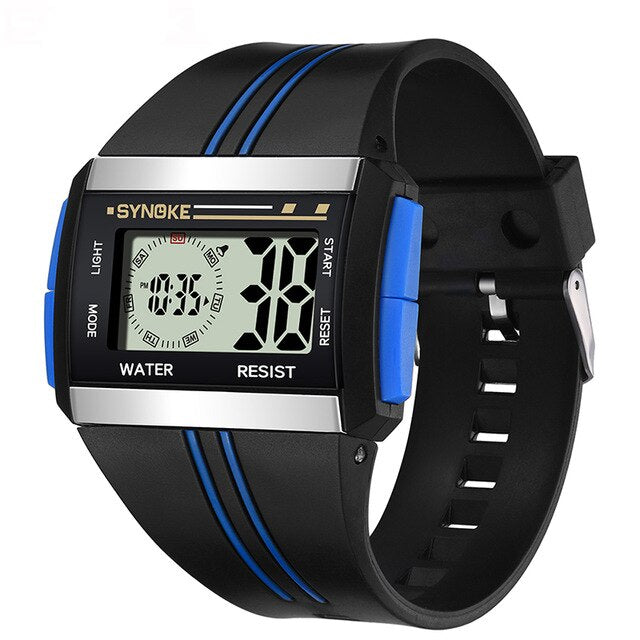 Digital Boy's Watch With Black And Gray Silicone Strap And Rectangular Dial