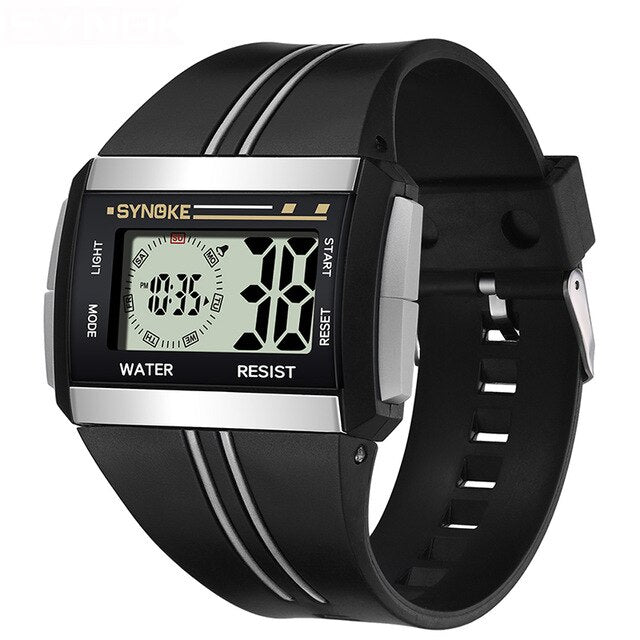 Digital Boy's Watch With Black And Gray Silicone Strap And Rectangular Dial