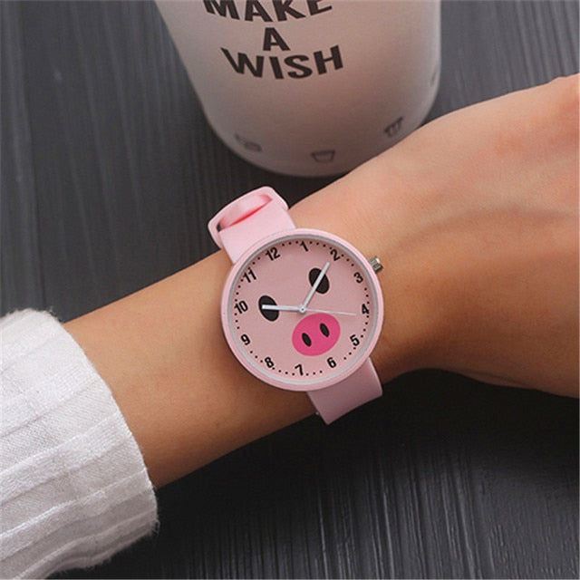 Analog Girl's Watch Pig Head Dial