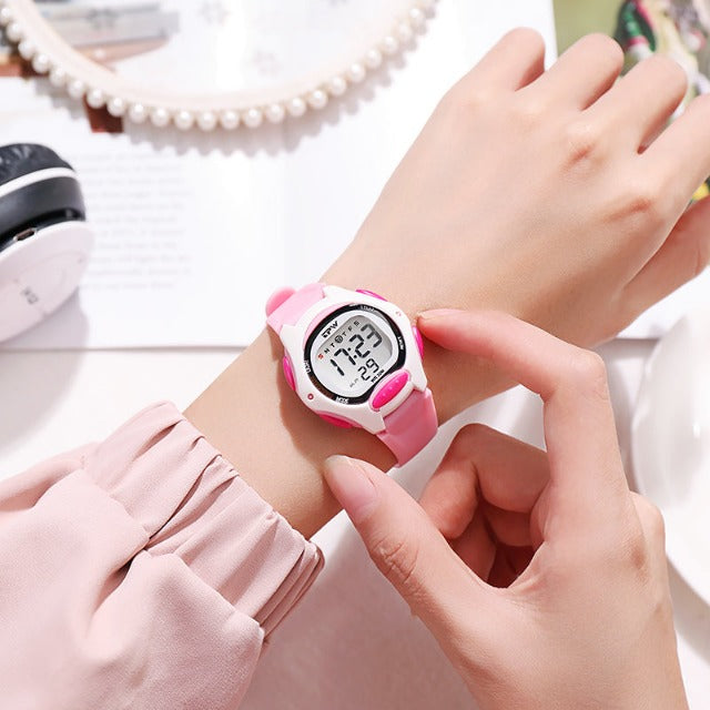 Multifunction Digital Girl's Watch With Pink Silicone Strap