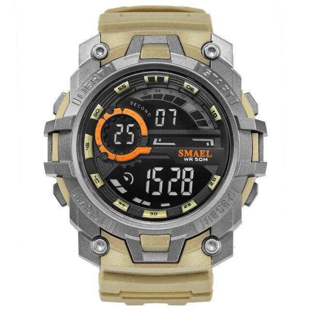 Digital Boy's Watch With Khaki Silicone Strap And Gray Dial