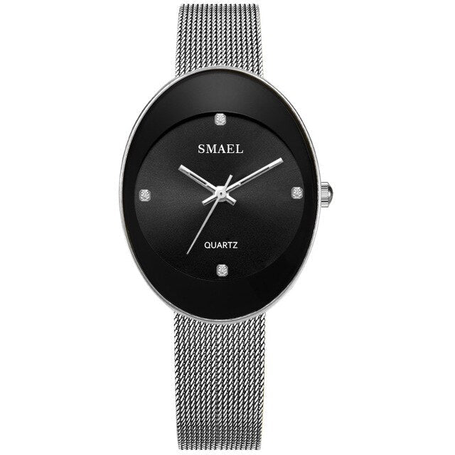 Analog Girl's Watch with Black Leather Strap and Black Dial