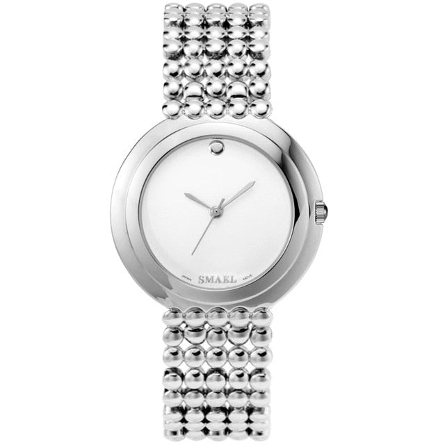 Analog Girl's Watch with Pearl Steel Bracelet and White Dial