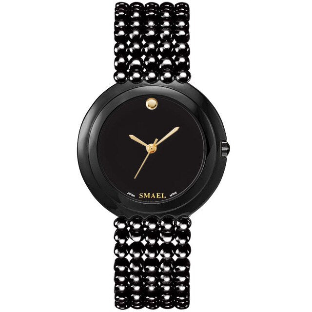 Analog Girl's Watch with Pearl Steel Bracelet and White Dial