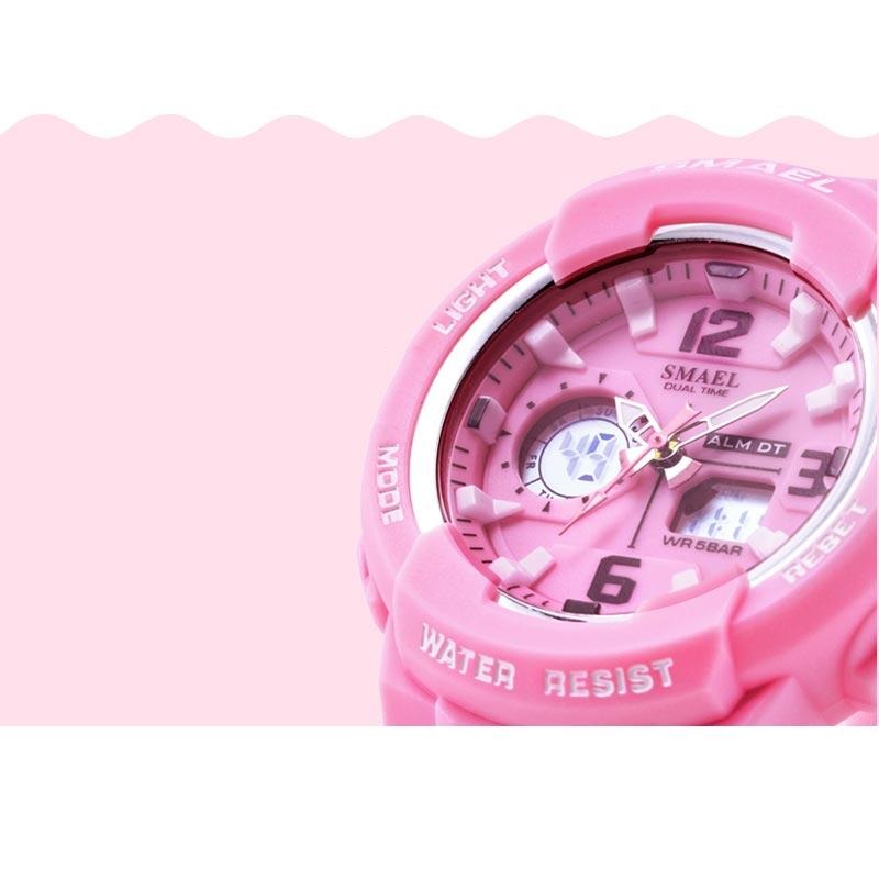 Girl's Dual Display Watch With Pink Silicone Strap