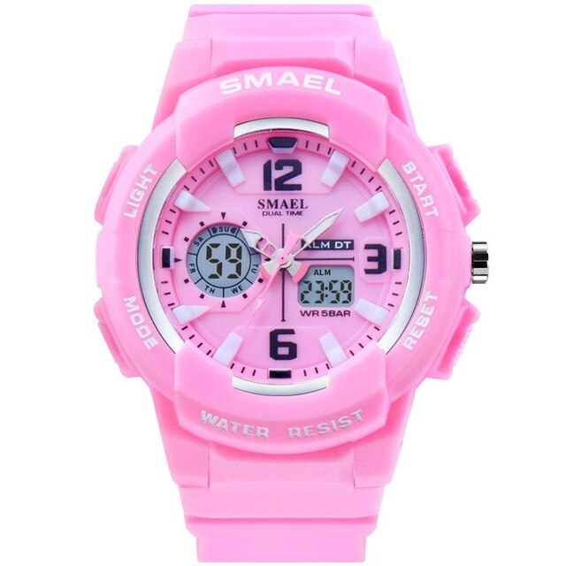 Girl's Dual Display Watch With Pink Silicone Strap